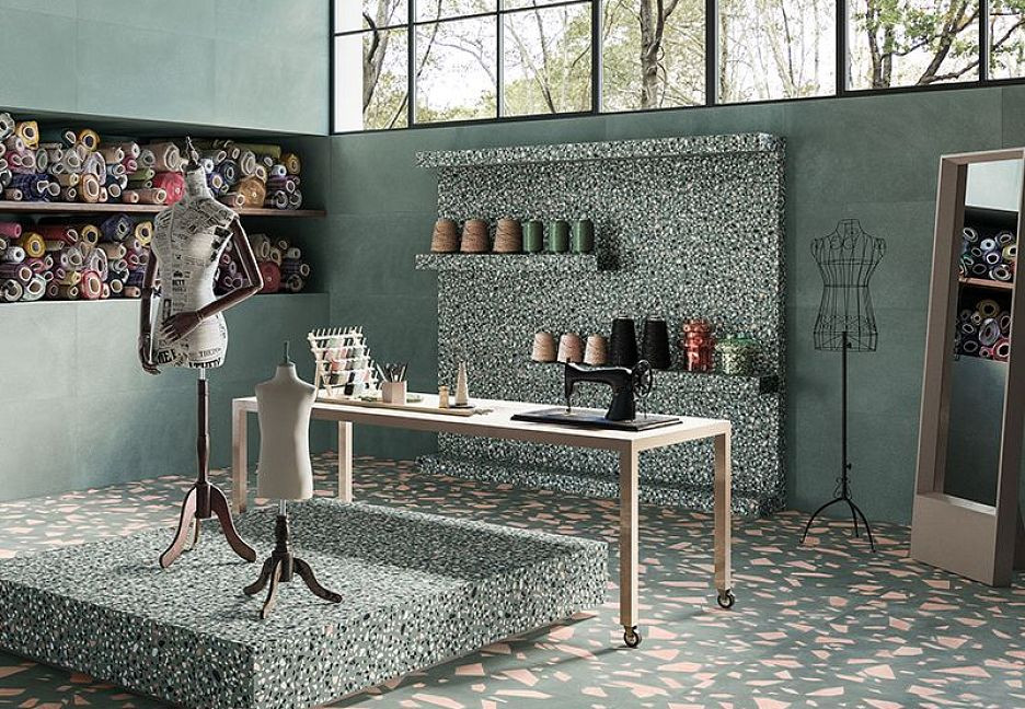 Керамогранит 120x60 Green Minimal Medley матовая, неполированная зелёный камень 9.5мм Ergon